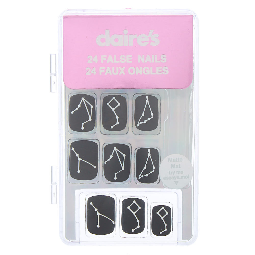 Lot de 24 faux ongles noirs constellation au fini mat,