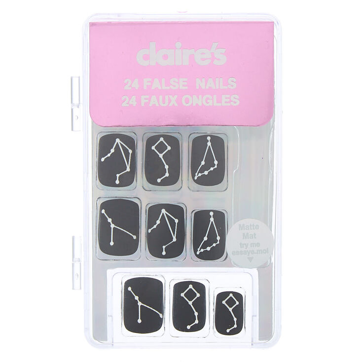 Lot de 24 faux ongles noirs constellation au fini mat,