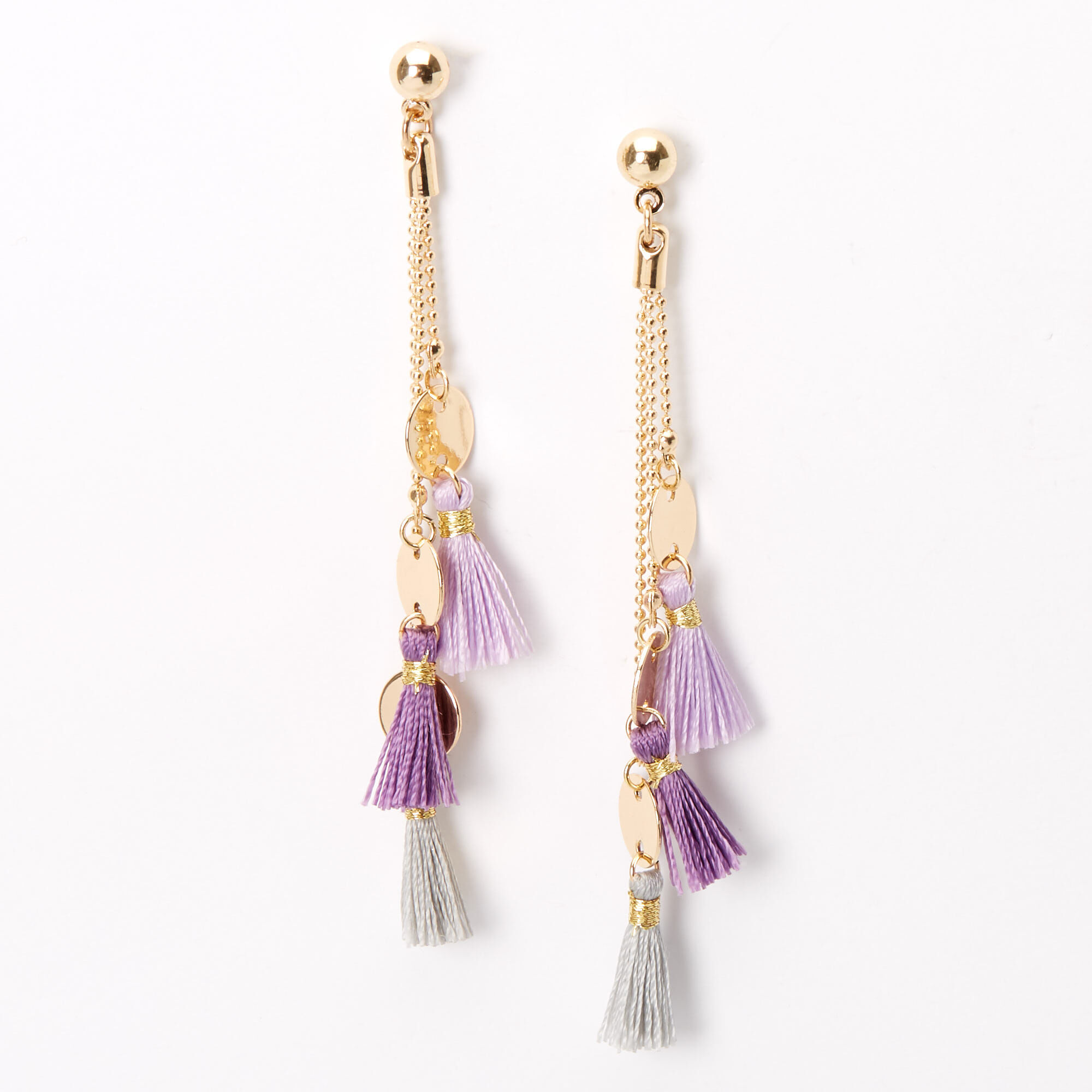 View Claires GoldTone 25 Disc Tassel Drop Earrings Lilac information