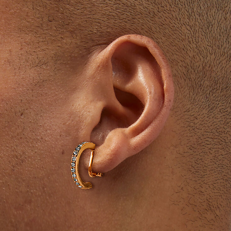 Gold-tone 20mm Pav&eacute; Crystal Clip-On Hoop Earrings,