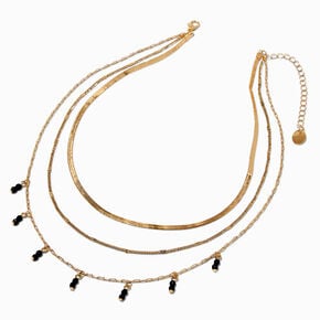 Black Beaded Gold-tone Multi-Strand Necklace ,