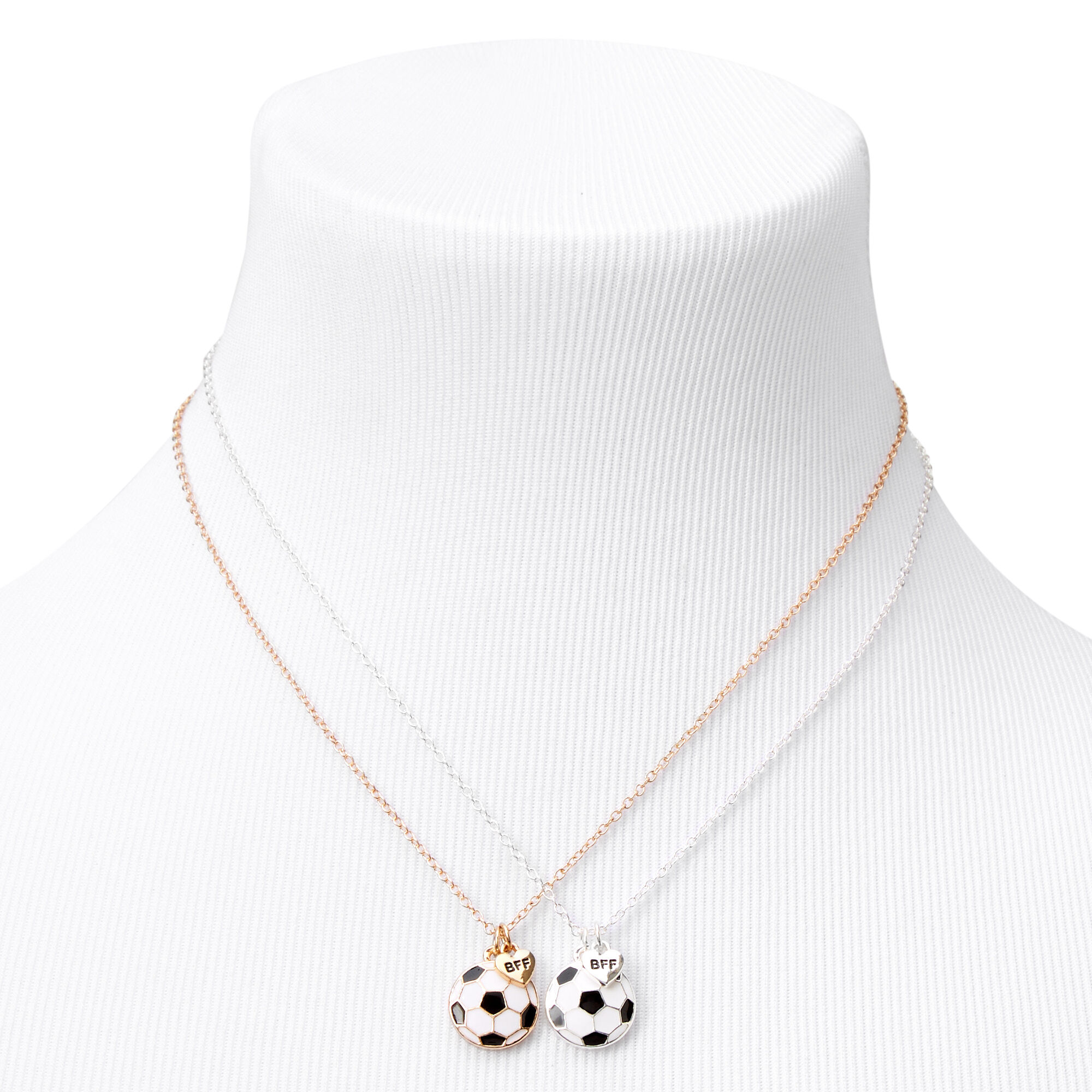 Best Friends Mixed Metal Soccer Ball Pendant Necklaces - 2 Pack,