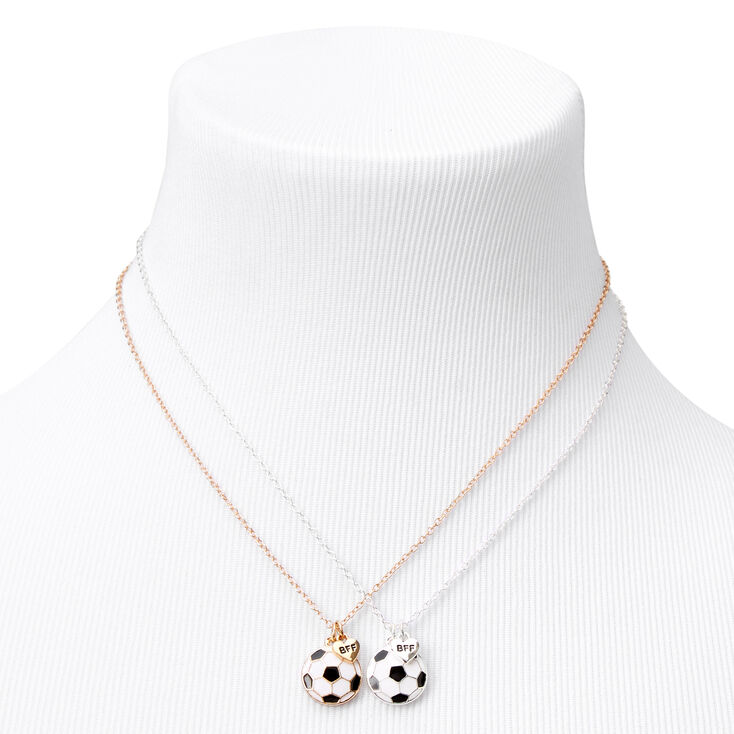 Best Friends Mixed Metal Soccer Ball Pendant Necklaces - 2 Pack,