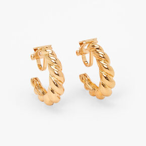 Gold 20MM Scalloped Twisted Hoop Clip On Earrings,