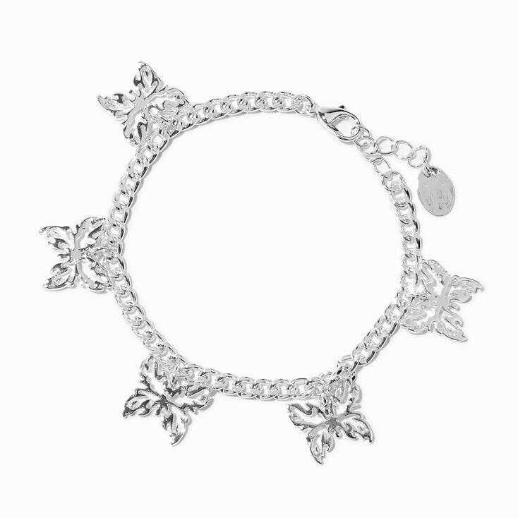 Silver Filigree Butterfly Curb Chain Charm Bracelet