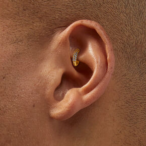 Gold-tone Stainless Steel Cubic Zirconia 18G Clicker Hoop Rook Earring,