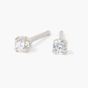 14kt White Gold 2mm Cubic Zirconia Studs Ear Piercing Kit with Ear Care Solution,