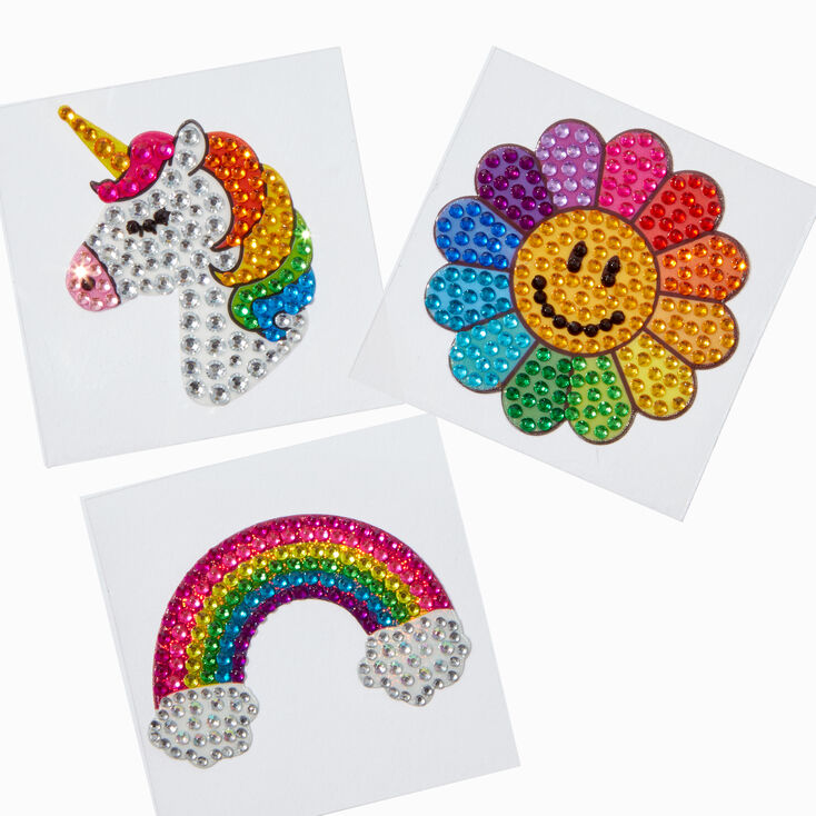 StickerBeans&reg; x Claire&#39;s Rainbow Unicorn Rhinestone Sticker Set - 4 Pack,