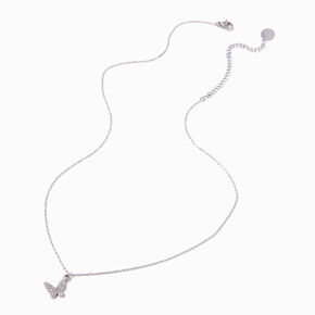 Silver-tone Stainless Steel Pav&eacute; Butterfly Pendant Necklace,