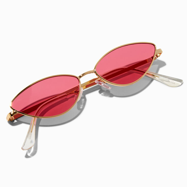 Pink Slim Cat Eye Metal Sunglasses,