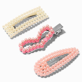 Claire&#39;s Club Pearl Heart Barrette Hair Clips - 3 Pack,