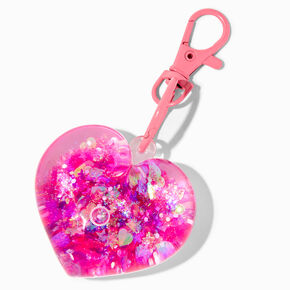 Pink Heart Water-Filled Glitter Keychain,