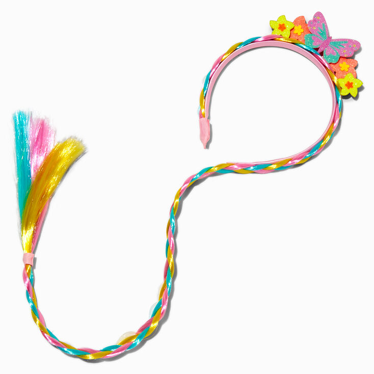 Serre-t&ecirc;te avec cheveux synth&eacute;tiques &agrave; fleurs fluo Claire&#39;s Club,