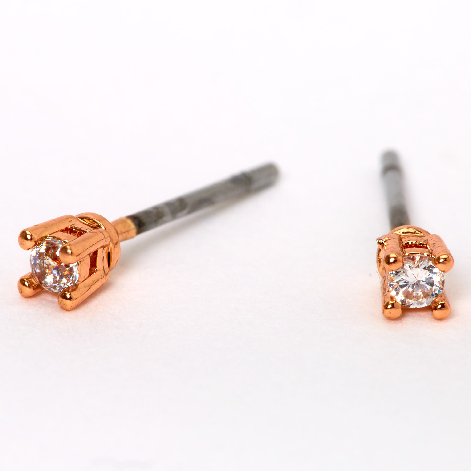 Rose Gold Cubic Zirconia 3MM Round Basket Stud Earrings,
