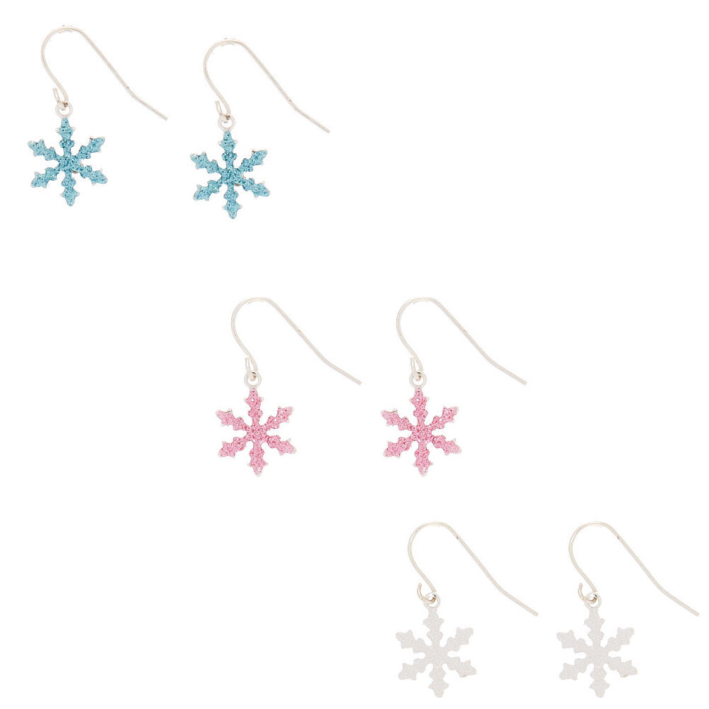 Glitter Snowflake Drop Earrings - 3 Pack,