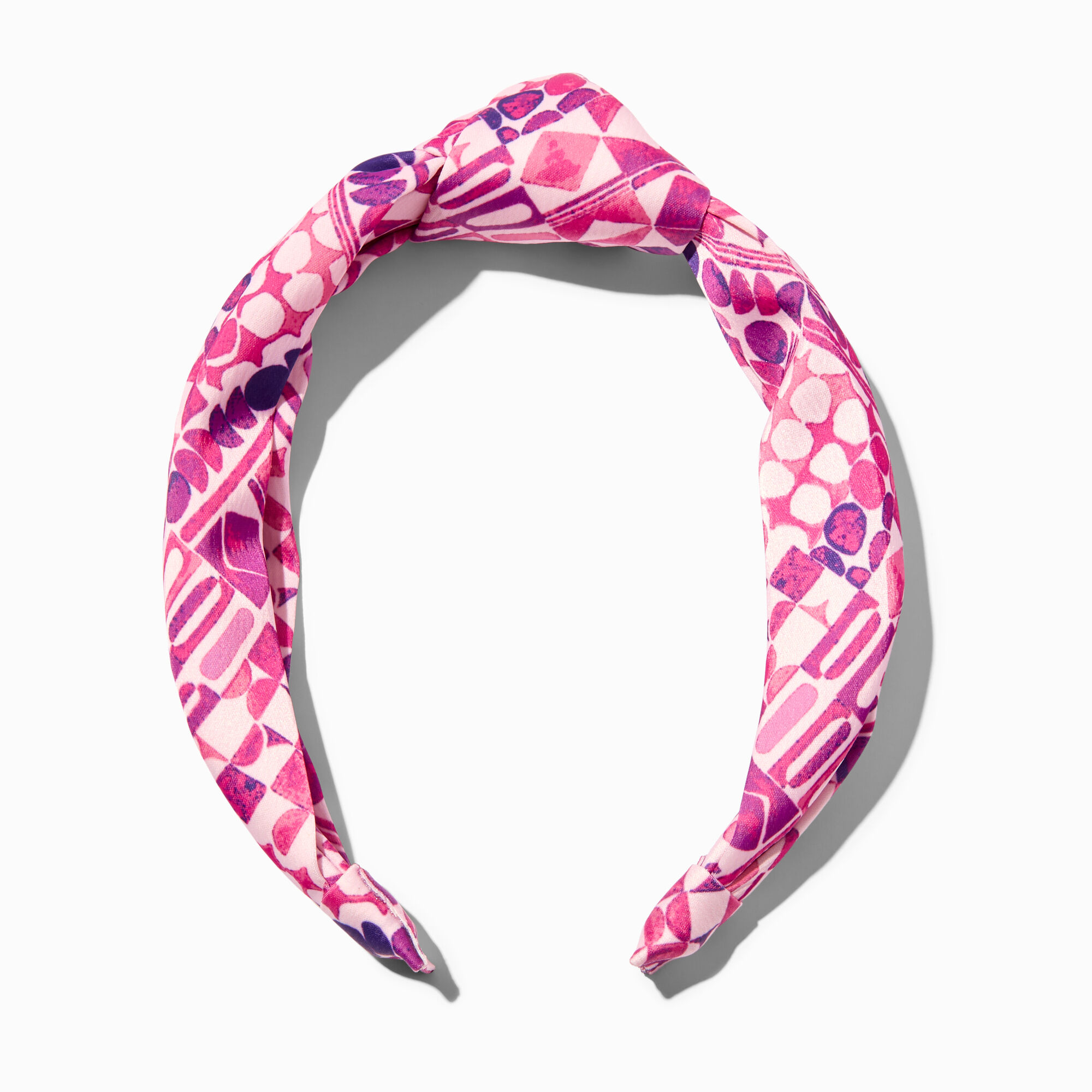 View Claires Geometric Print Knotted Headband Pink information