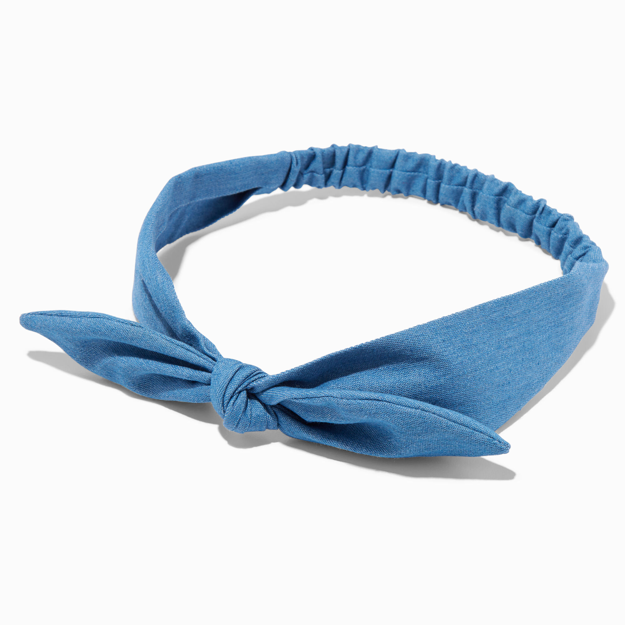 View Claires Denim Knotted Bow Headwrap Blue information