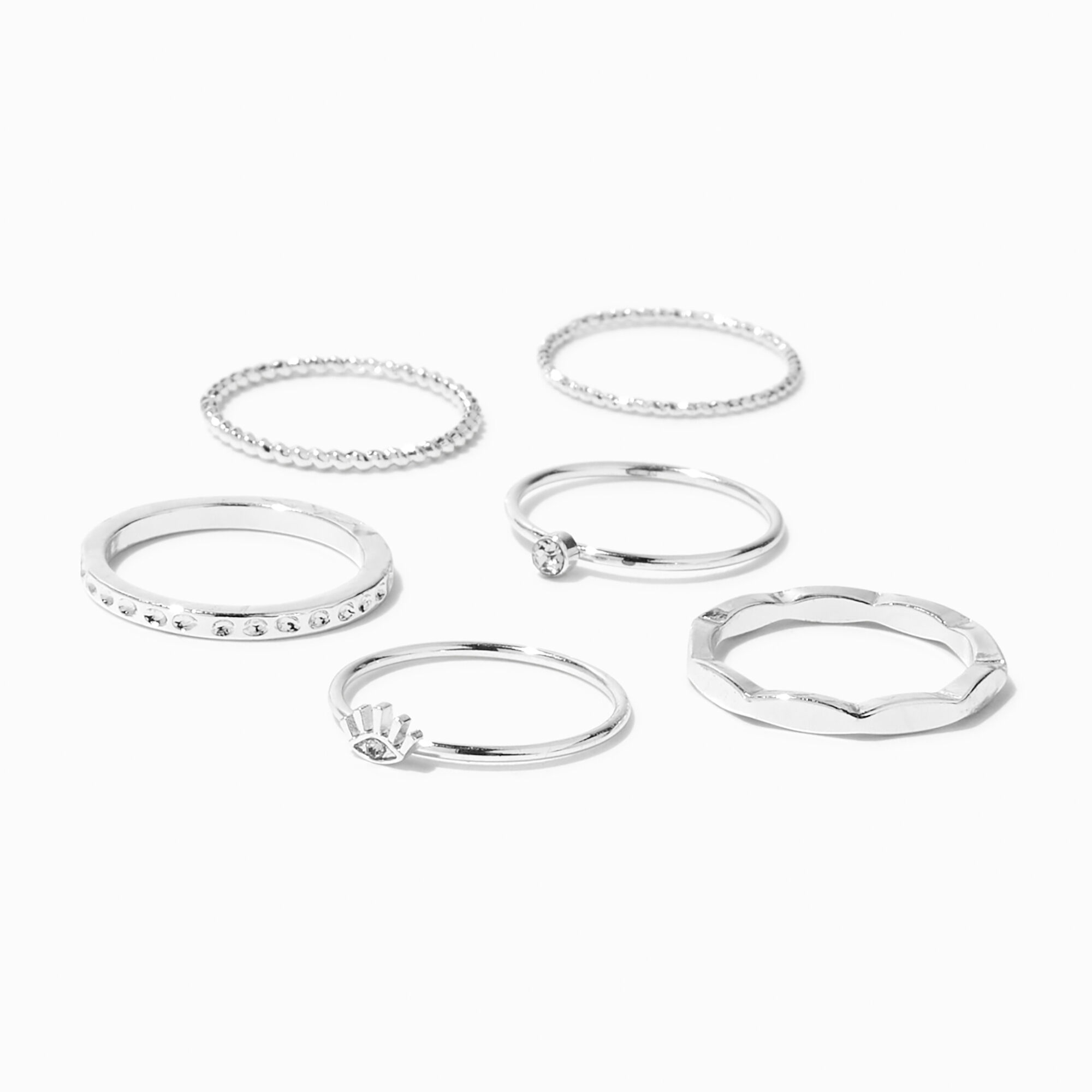 Silver Textured Rings 6 Pack