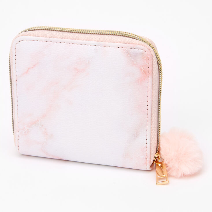 Mini porte-monnaie zipp&eacute; rose effet marbr&eacute;,