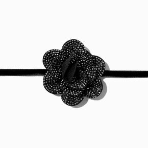 Black Pav&eacute; Rosette Choker Necklace,
