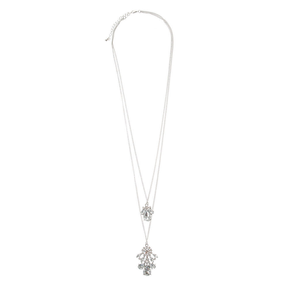 Embellished Teardrop Long Multi Strand Necklace,