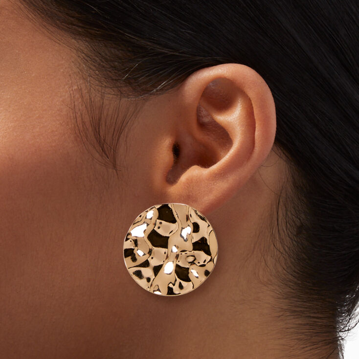 Gold-tone Textured Disc Stud Earrings,