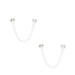 Sterling Silver Crystal Connector Chain Stud Earrings,