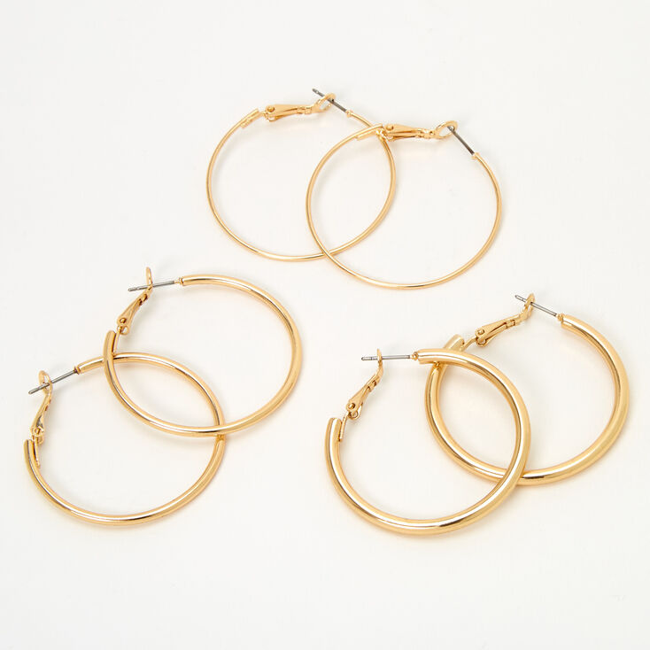 Gold 40MM Mixed Hoop Earrings - 3 Pack | Claire's US