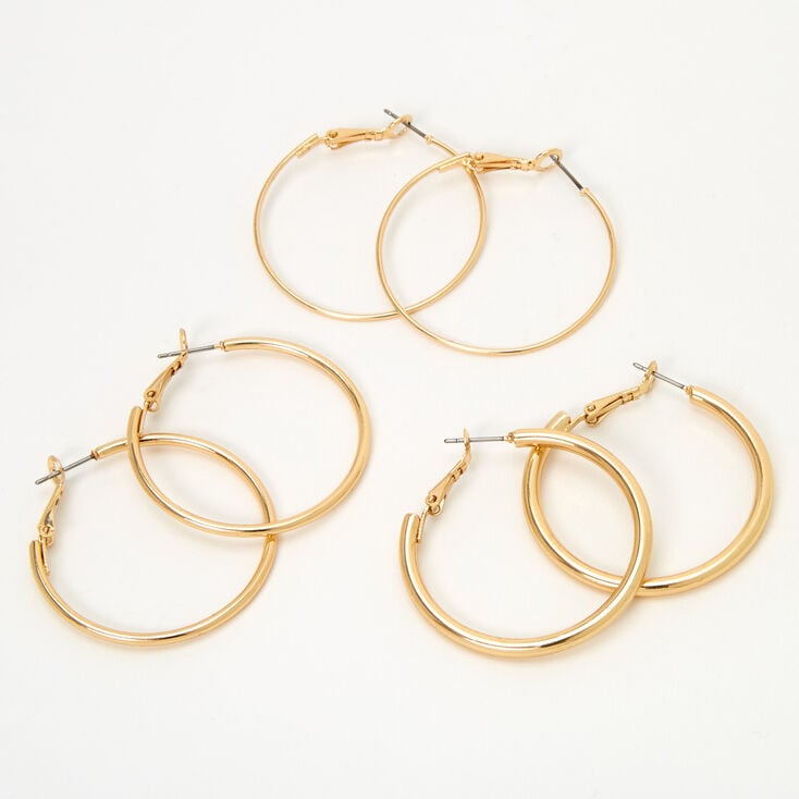 Gold 40MM Mixed Hoop Earrings - 3 Pack | Claire's US