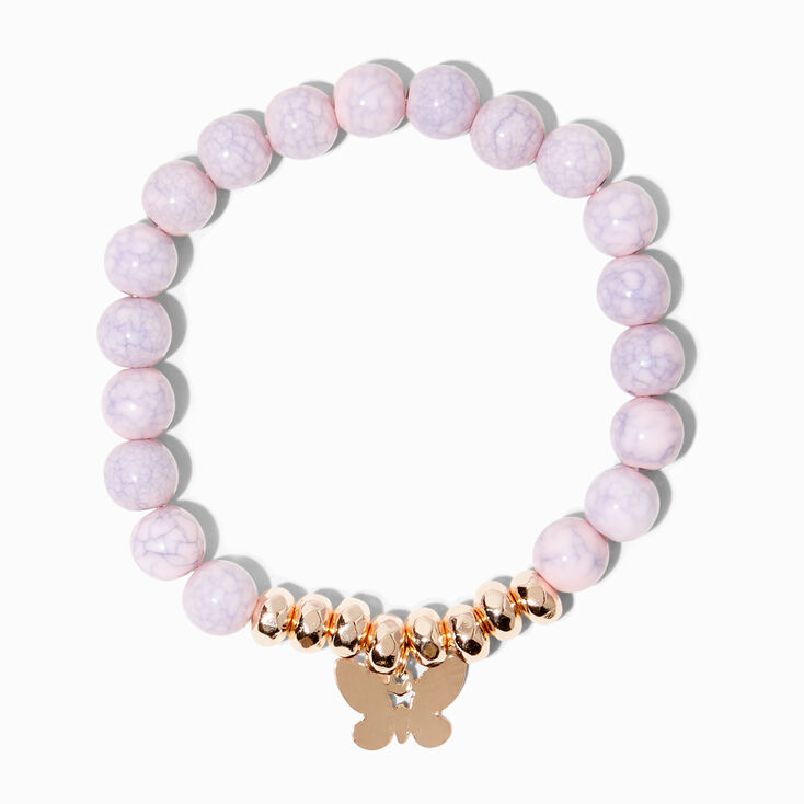 Pink Marble Beaded Butterfly Stretch Bracelet,