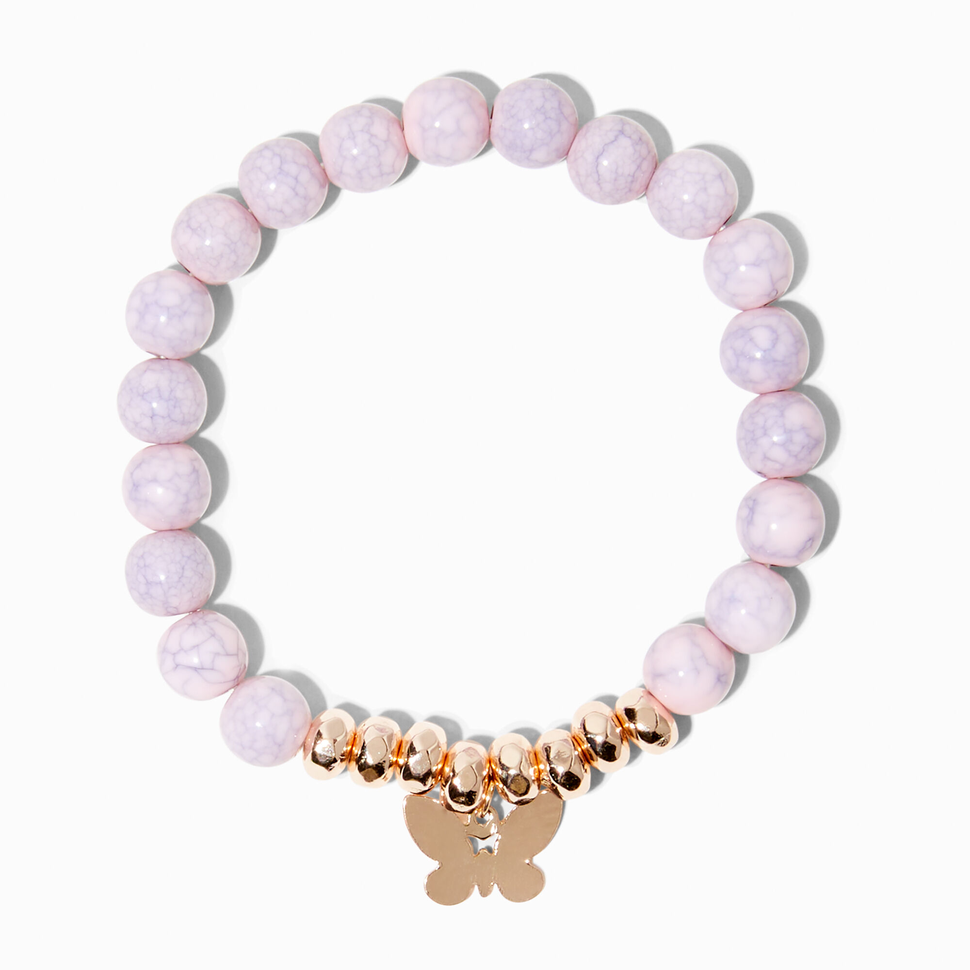 View Claires Marble Beaded Butterfly Stretch Bracelet Pink information
