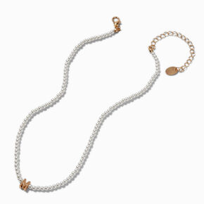 Gold-tone Initial Pendant Faux Pearl Necklace - M,