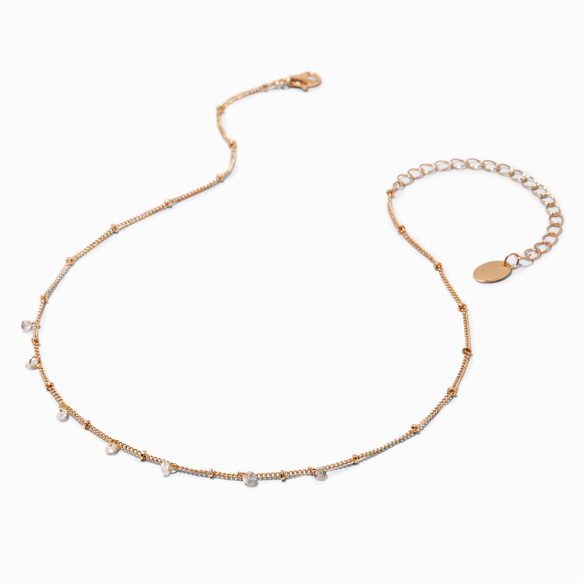 Collier de chaîne couleur dorée avec breloque confetti en zircon cubique d'imitation,