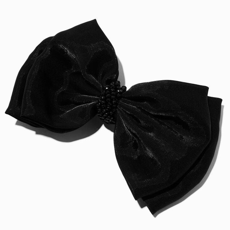 Black Organza Beaded Center Hair Bow Clip,