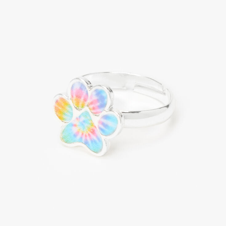 Silver Pastel Tie Dye Paw Print Ring,