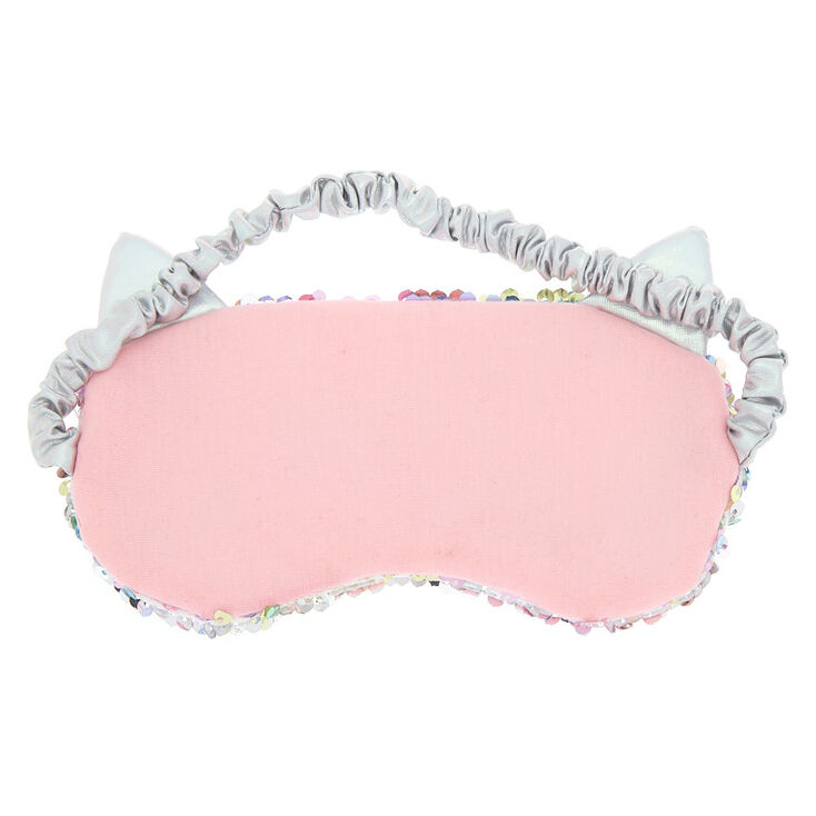 Masque de sommeil chat pastel arc-en-ciel avec sequins r&eacute;versibles,