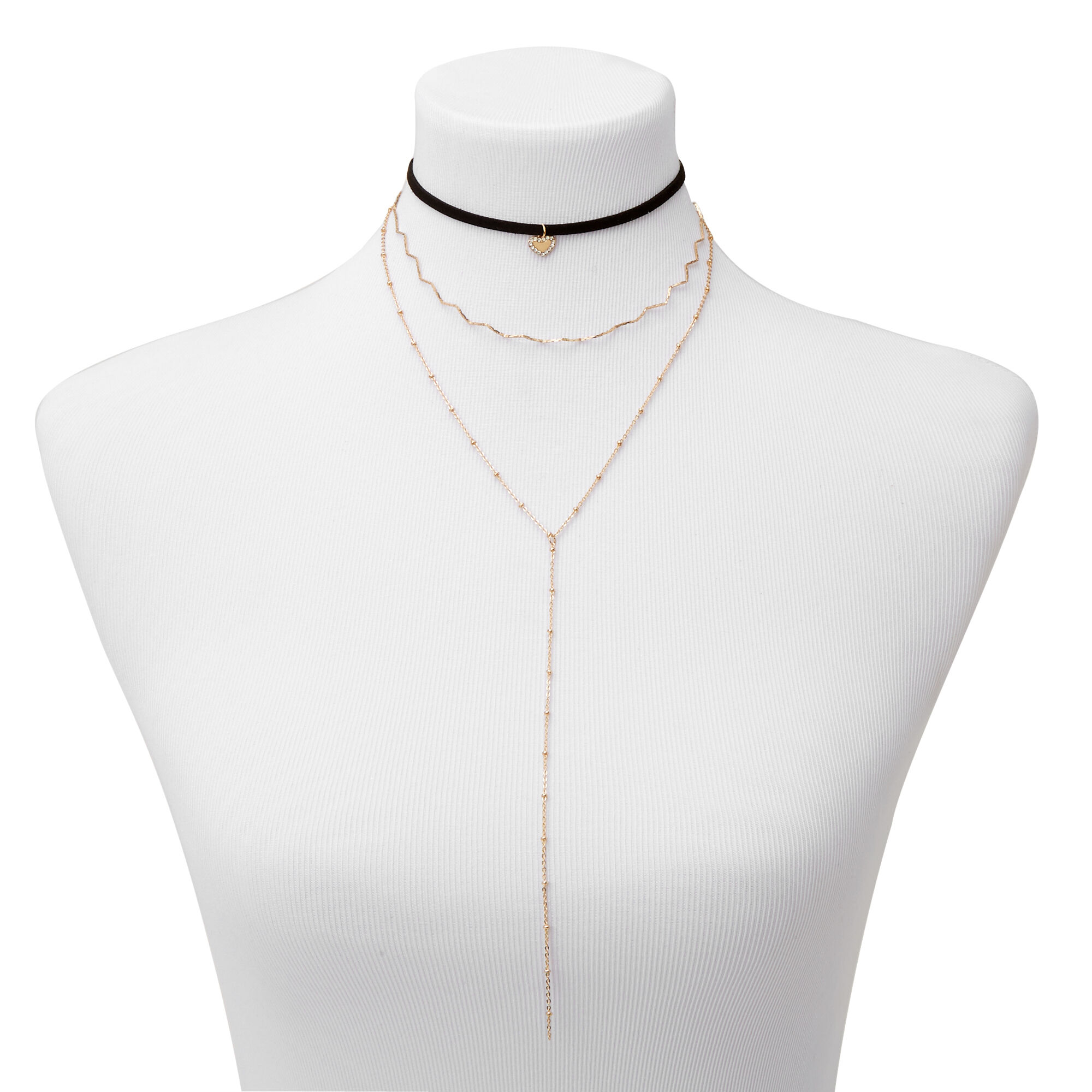 Collier multi-rangs ras-de-cou cordon cœur couleur dorée - Noir,