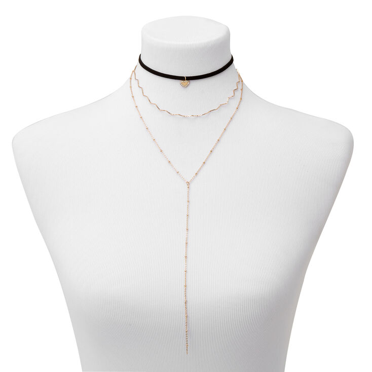 Collier multi-rangs ras-de-cou cordon c&oelig;ur couleur dor&eacute;e - Noir,