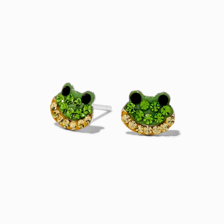 C LUXE by Claire&#39;s Sterling Silver Crystal Frog Stud Earrings,