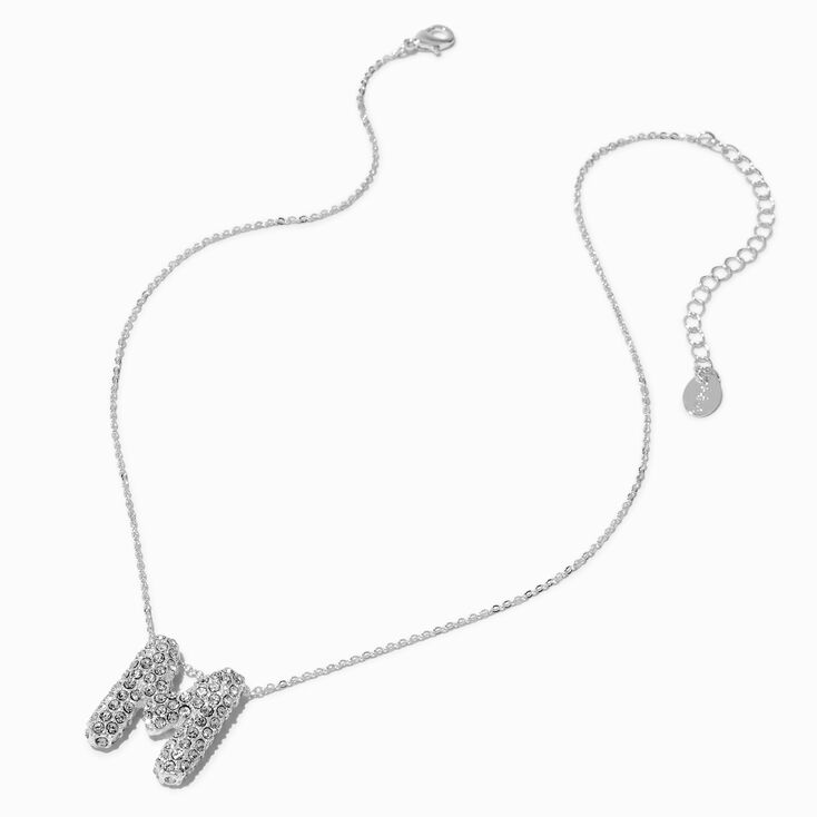 Silver-tone Pav&eacute; Bubble Initial Pendant Necklace - M,
