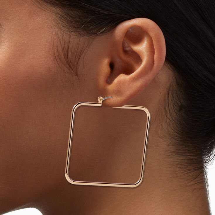 Gold-tone Square 50MM Hoop Earrings ,