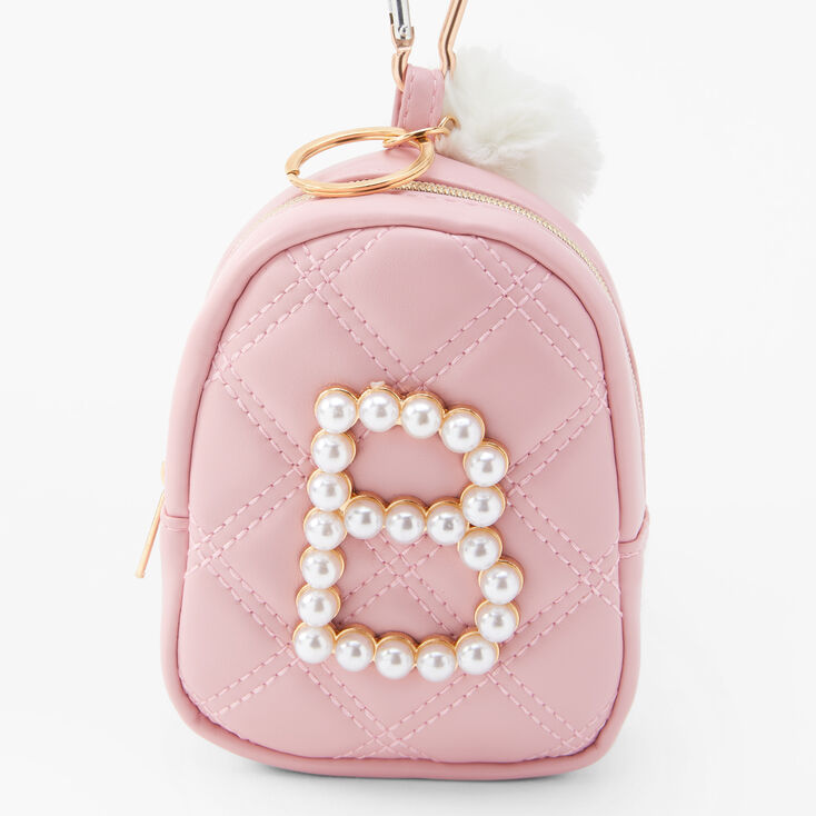 Initial Pearl Mini Backpack Keychain - Blush Pink, B,