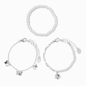 Claire&#39;s Club Silver Pearl Butterfly Chain Bracelets - 3 Pack,