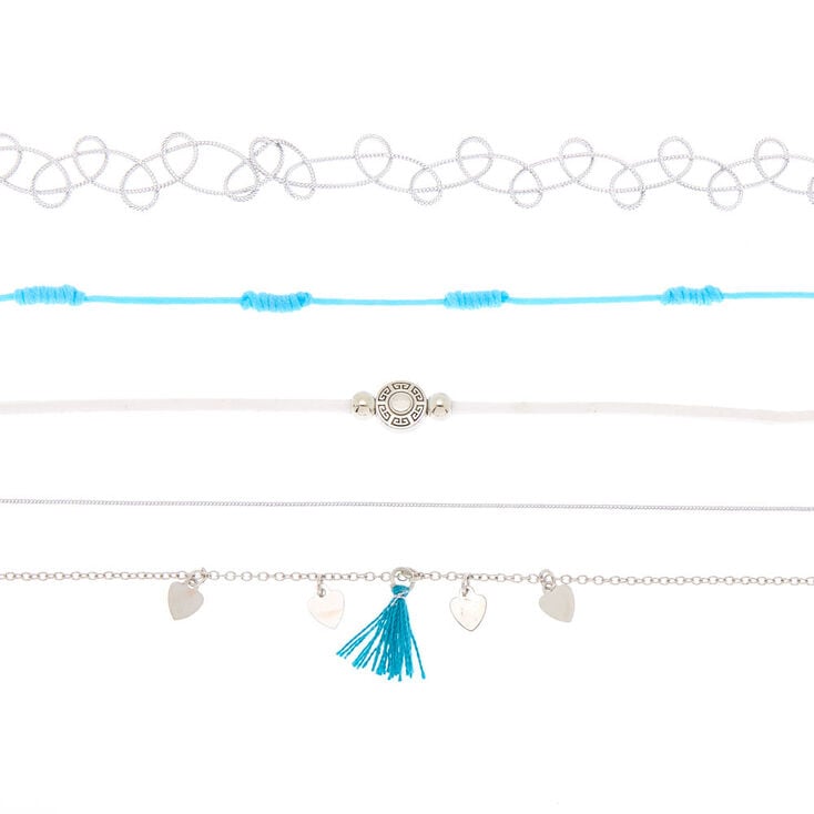 Silver Festival Choker Necklaces - Turquoise, 5 Pack | Claire's US