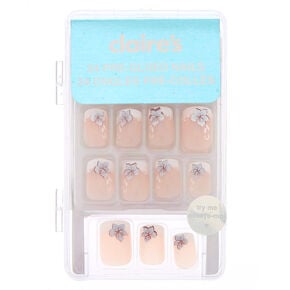 Floral French Tip Square Faux Nail Set - 24 Pack,