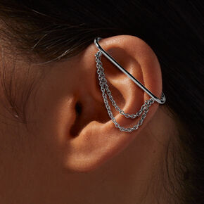 Silver-tone Faux Industrial Chain Earring ,