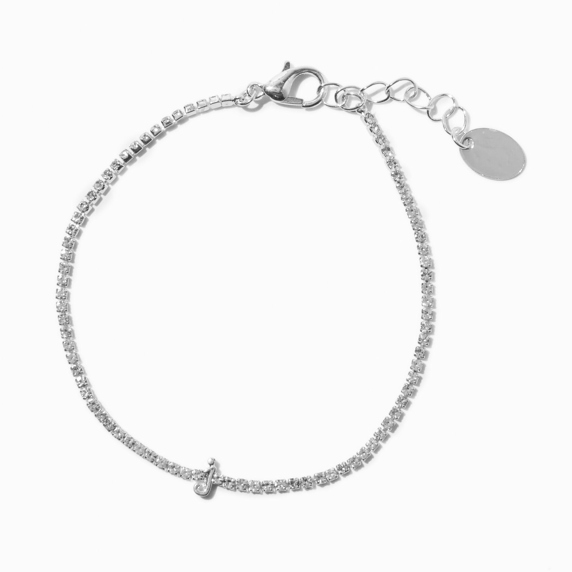 Silver-tone Initial Crystal Cup Chain Bracelet - J,