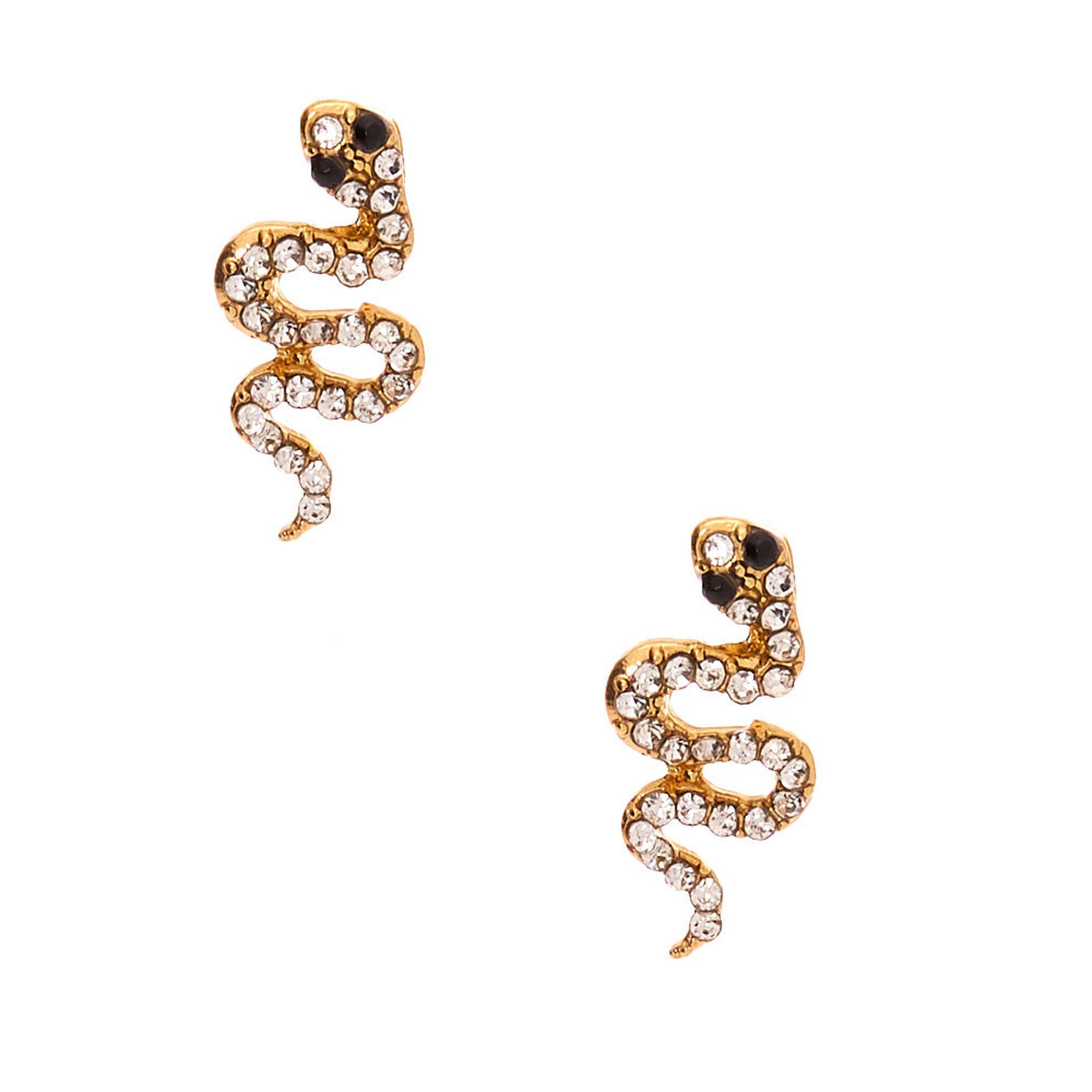 View Claires Tone Embellished Snake Stud Earrings Gold information