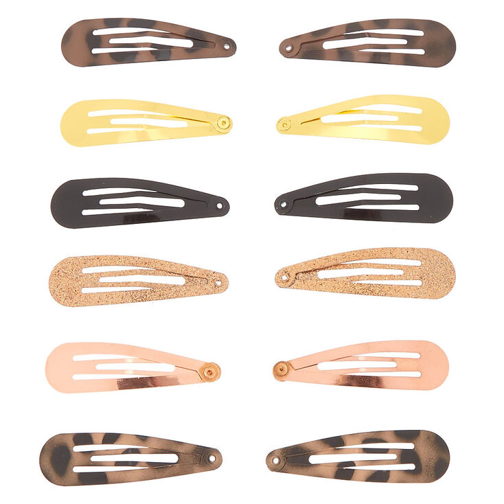 Glitter Tortoiseshell Snap Hair Clips - 12 Pack,