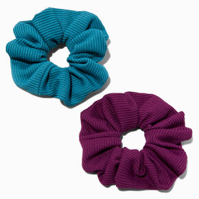 Teal &amp; Purple Ribbed Hair Scrunchies - 2 Pack,